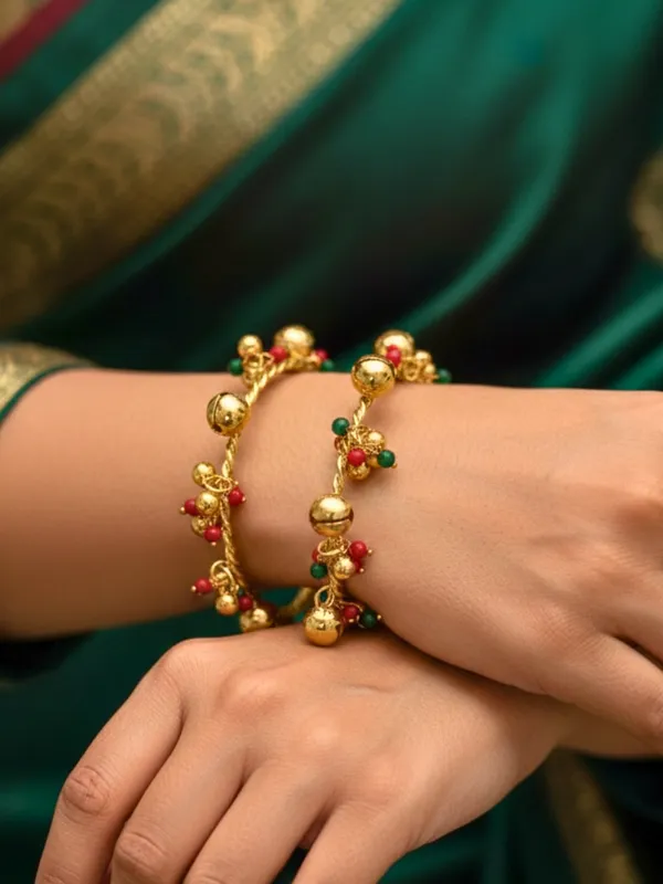 2Pcs_18K_Gold_Toned_Adjustable_Ghungroo_Traditional_Bangles
