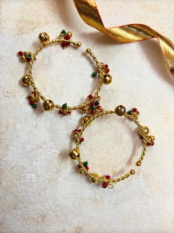 2Pcs_18K_Gold_Toned_Adjustable_Ghungroo_Traditional_Bangles