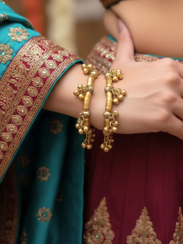 2Pcs_18K_Gold_Toned_Adjustable_Ghungroo_Elasticated_Bangles/_Bracelet