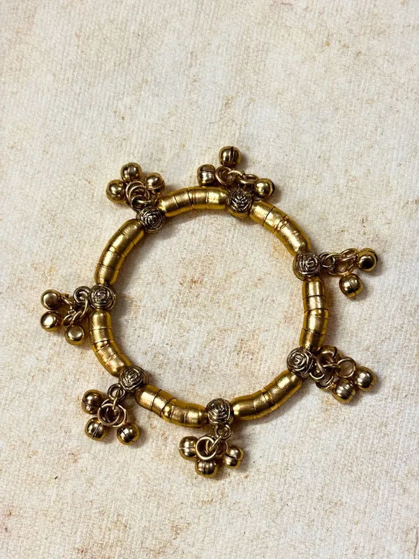 2Pcs_18K_Gold_Toned_Adjustable_Ghungroo_Elasticated_Bangles/_Bracelet
