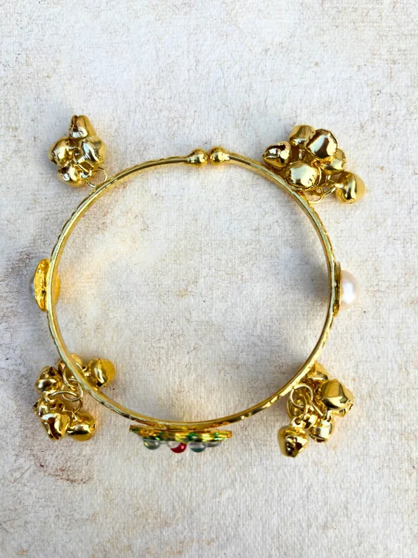 2Pcs_Gold_Toned_Adjustable_Kundan_Ghungroo_Traditional_Bangles