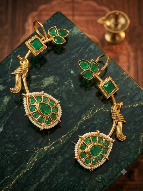 Gold_And_Green_Plated_Contemporary_Ear_Cuff_Earrings