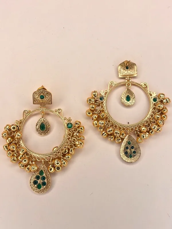 Gold-Plated_Green_Kundan_Ghungroo_Statement_Earrings