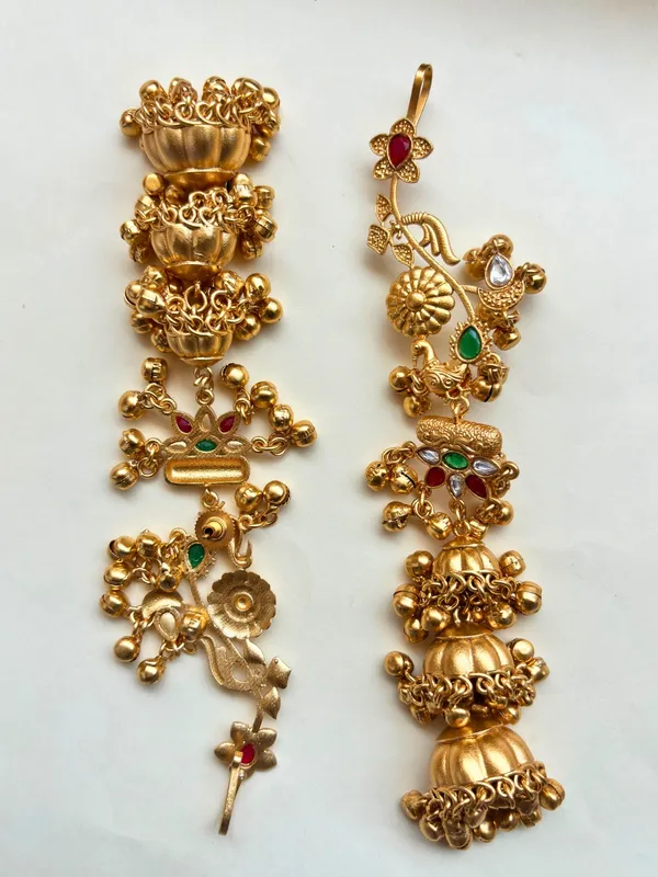 Gold-Plated_Green_and_Red_stone_studded_Dome_Shaped_Jhumka_Earrings