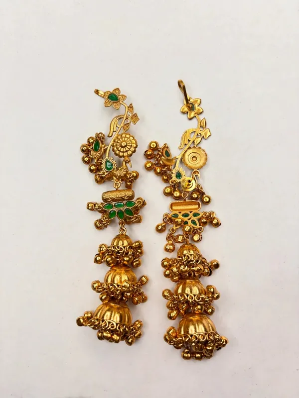 Gold-Plated_Green_stone_studded_Dome_Shaped_Jhumka_Earrings