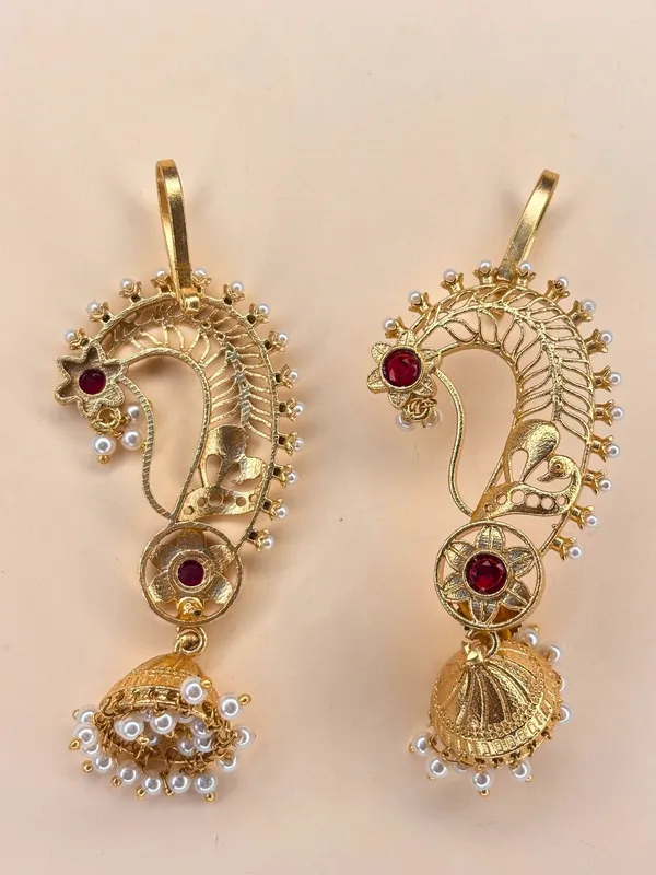 Gold-Plated_Peacock_Shaped_Ear_Cuff_Jhumka_Earrings