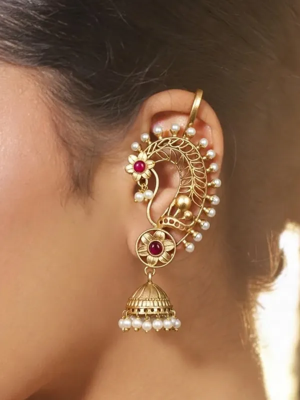 Gold-Plated_Peacock_Shaped_Ear_Cuff_Jhumka_Earrings