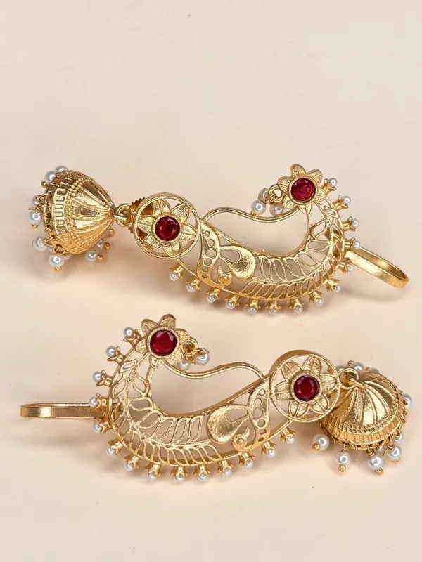 Gold-Plated_Peacock_Shaped_Ear_Cuff_Jhumka_Earrings