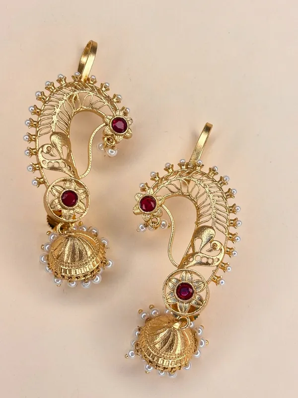 Gold-Plated_Peacock_Shaped_Ear_Cuff_Jhumka_Earrings