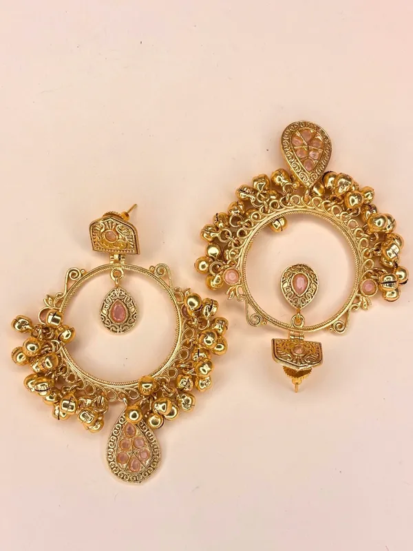 Gold-Plated_Pink_Kundan_Ghungroo_Statement_Earrings