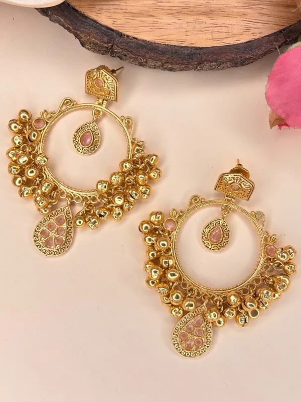 Gold-Plated_Pink_Kundan_Ghungroo_Statement_Earrings