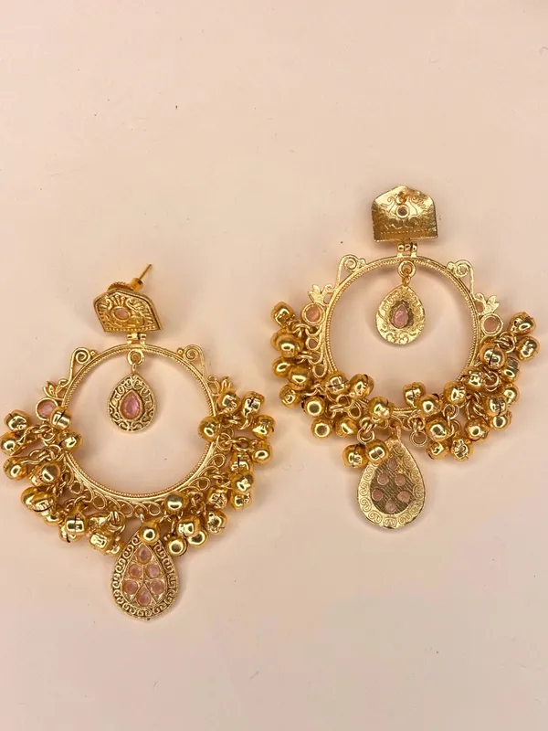 Gold-Plated_Pink_Kundan_Ghungroo_Statement_Earrings