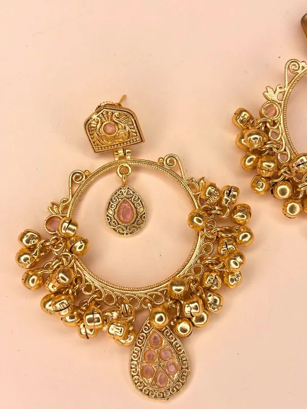 Gold-Plated_Pink_Kundan_Ghungroo_Statement_Earrings