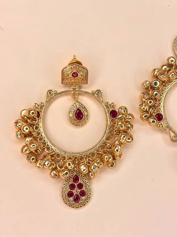 Gold-Plated_Red_Kundan_Ghungroo_Statement_Earrings