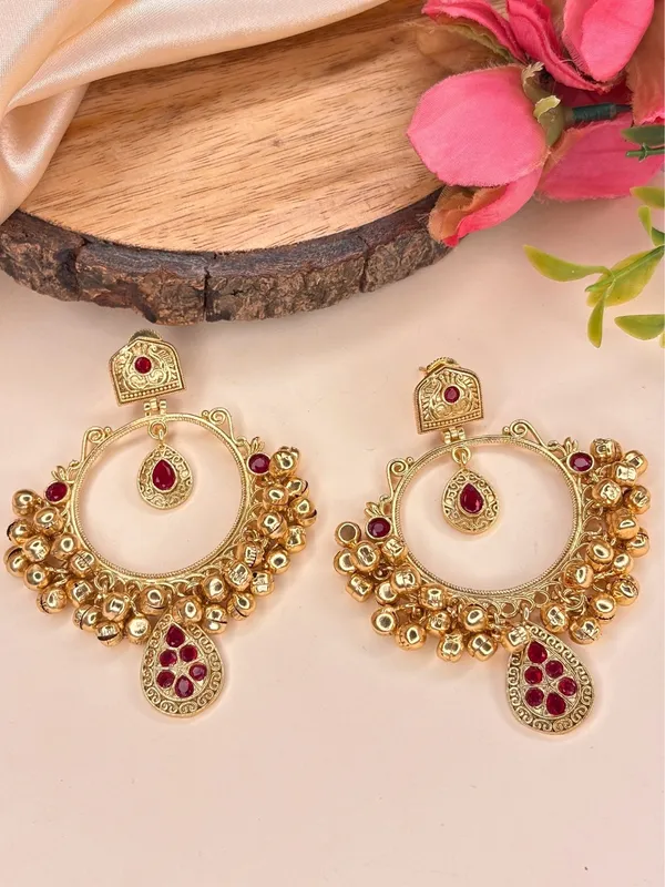 Gold-Plated_Red_Kundan_Ghungroo_Statement_Earrings