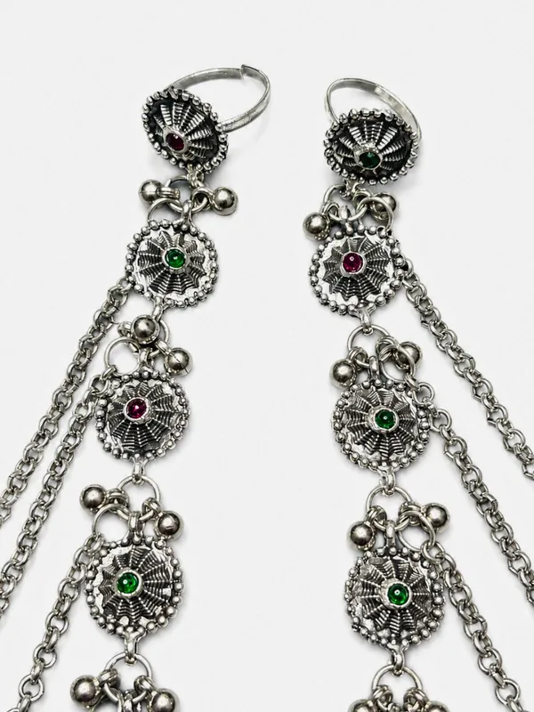 Women_Oxidised_Silver-Plated_Pink_Kundan_Stone-Studded_Layered_Chain_Anklet_With_Toe_Ring