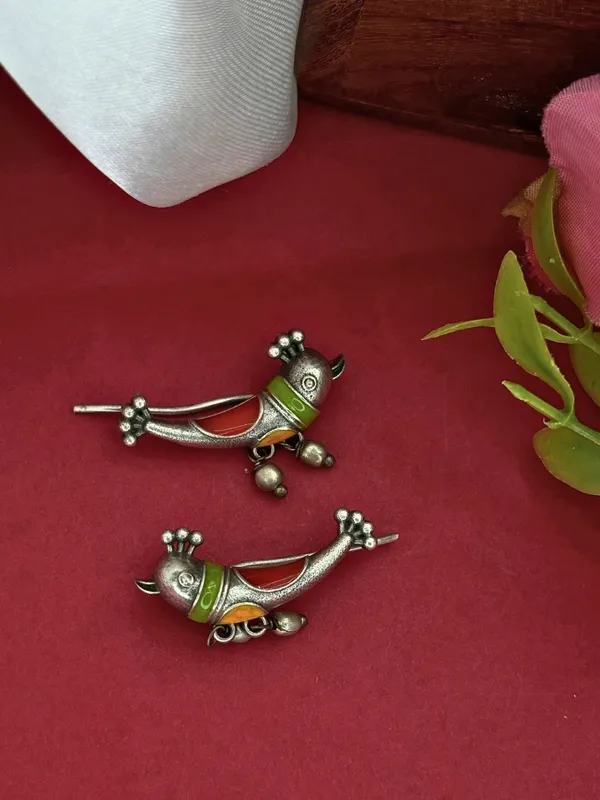 Oxidised_Silver-Plated_Bird_Motif_Drop_Ear_Cuffs_Earrings