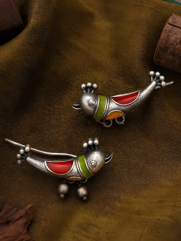 Oxidised_Silver-Plated_Bird_Motif_Drop_Ear_Cuffs_Earrings