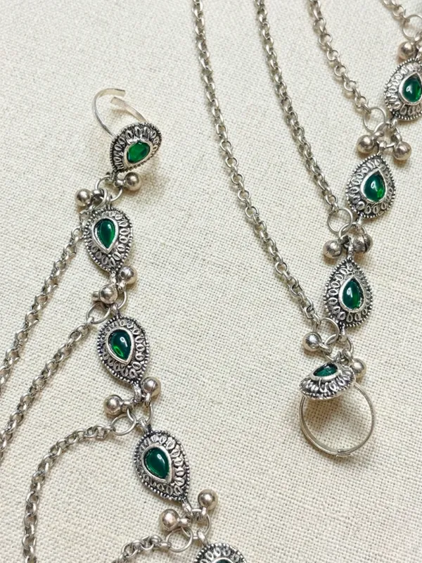 Women_Oxidised_Silver-Plated_Pink_Kundan_Stone-Studded_Layered_Anklet_With_Toe_Ring