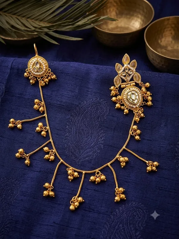 Gold_Plated_Kundan_Studded_Ear_Chain_Kanchain_Earrings