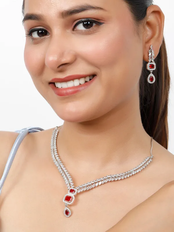 Rhodium-Plated_Ruby_Red_Ad_&_Cubic_Zirconia_Studded_Necklace_Set