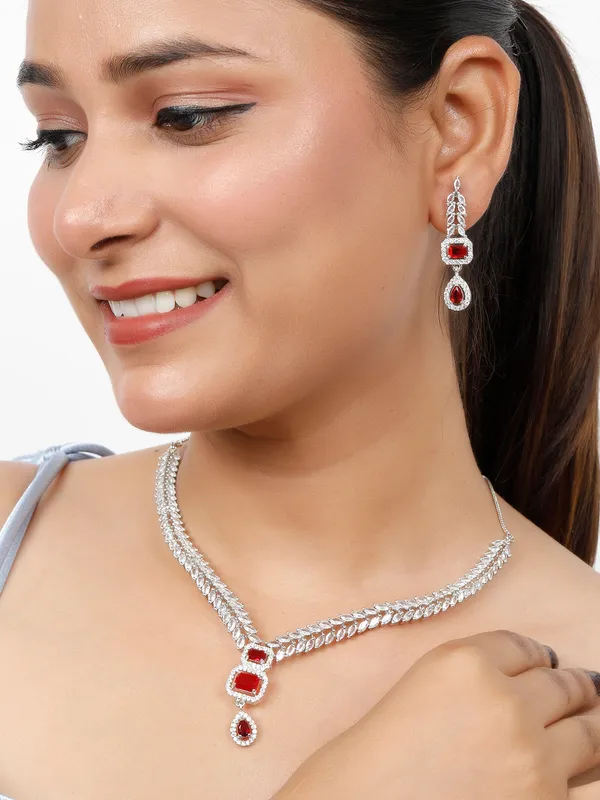 Rhodium-Plated_Ruby_Red_Ad_&_Cubic_Zirconia_Studded_Necklace_Set