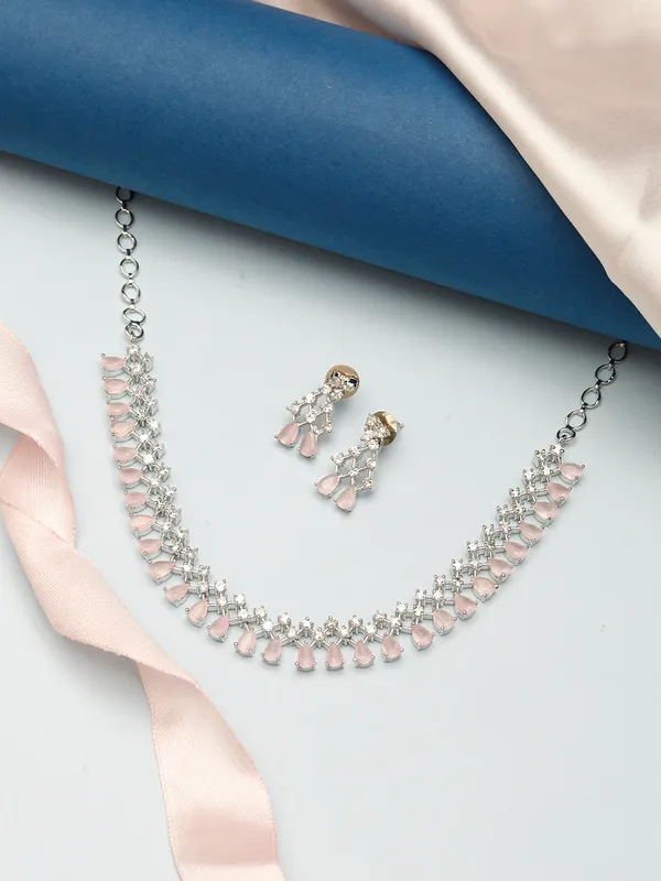 American_Diamond_Pink_Studded_Jewellery_Set
