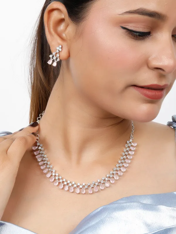 American_Diamond_Pink_Studded_Jewellery_Set
