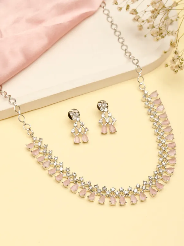 American_Diamond_Pink_Studded_Jewellery_Set