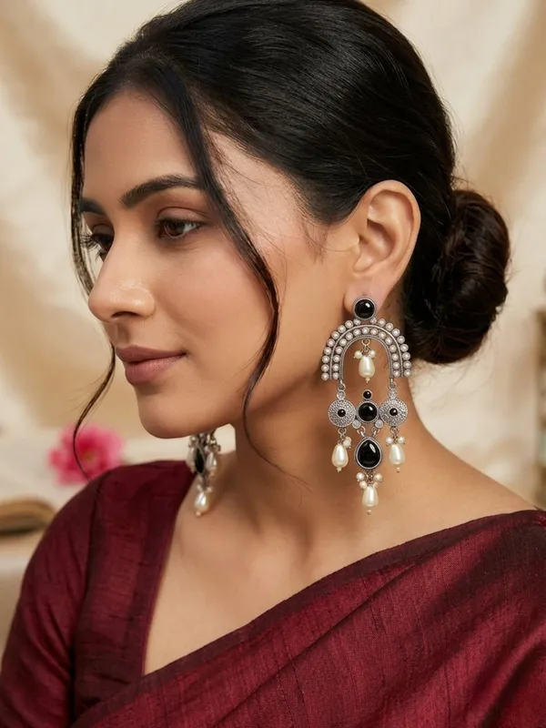 Black_Stone_&_Pearl_Embellished_Oxidised_Chandbali_Statement_Earrings