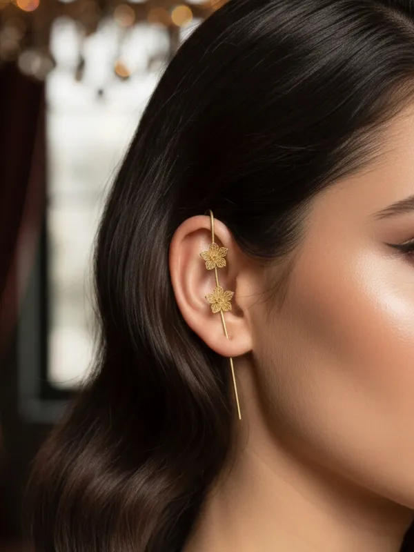 Contemporary_Gold-Plated_Flower_Ear_Cuff_Bugadi_Earrings