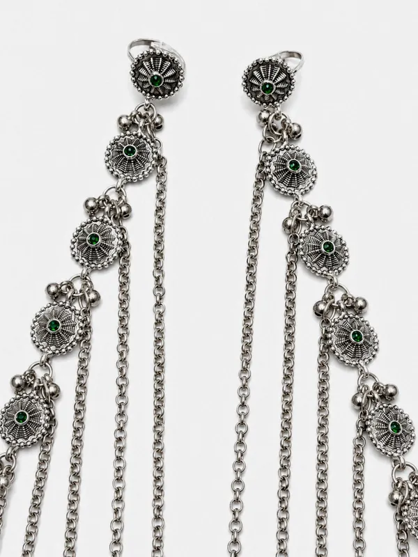 Women_Oxidised_Silver-Plated_Pink_Kundan_Stone-Studded_Layered_Chain_Anklet_With_Toe_Ring