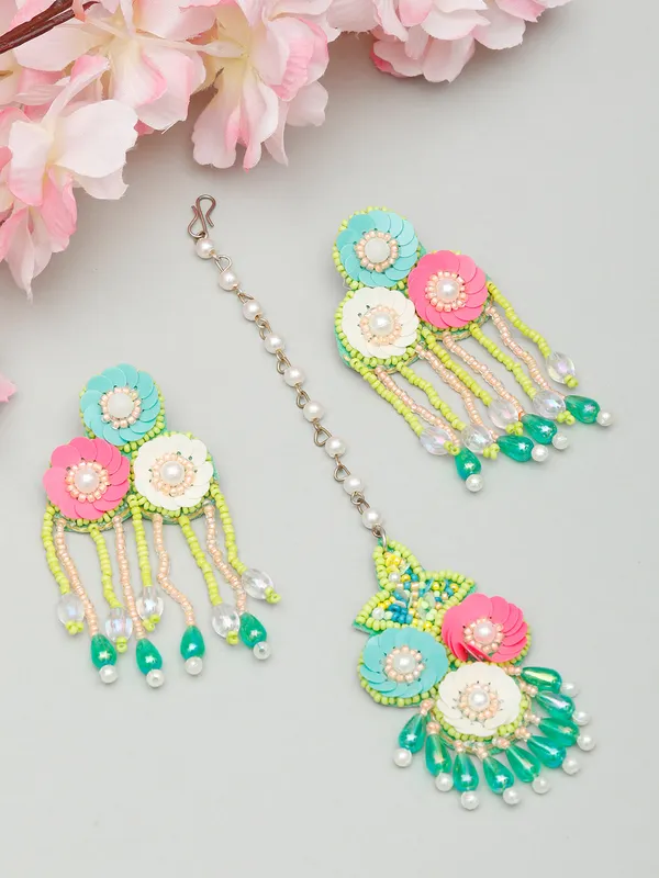 Floral_Jewelry_Set_In_Hot_Pink_-Green_Beads_For_Women,_Perfect_For_Haldi_Ceremony