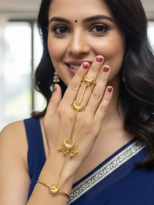 Gold-Plated_Double_Ring_Bracelet_With_Hathphool_(One_Hand_Only)