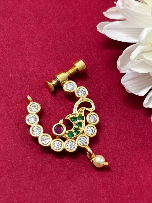 Gold-Plated_Ruby_Red_&_Green_Ad_Studded_Nosepin