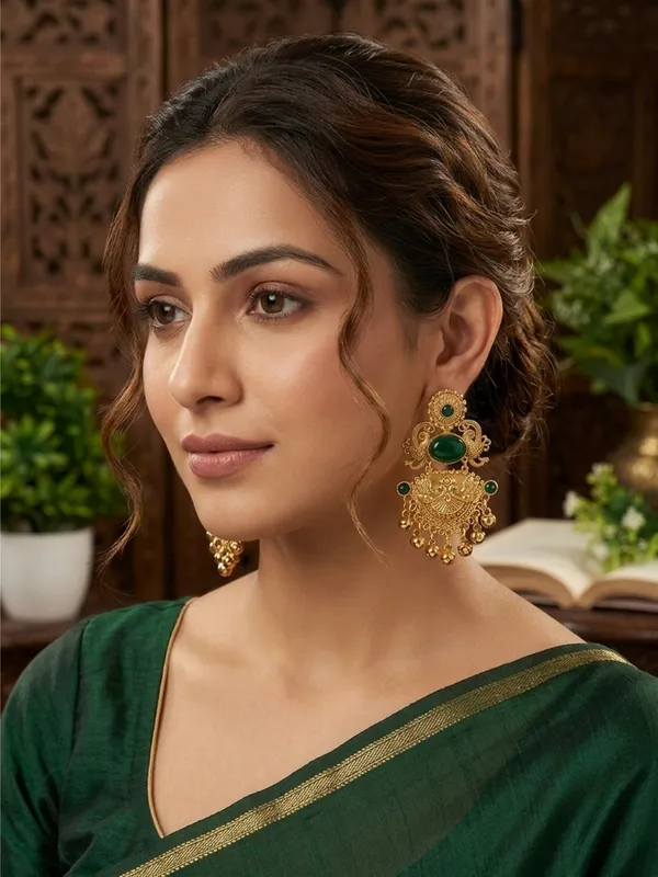 Gold-Plated_Green_Stone-Studded_Peacock_Motif_Dangler_Earrings