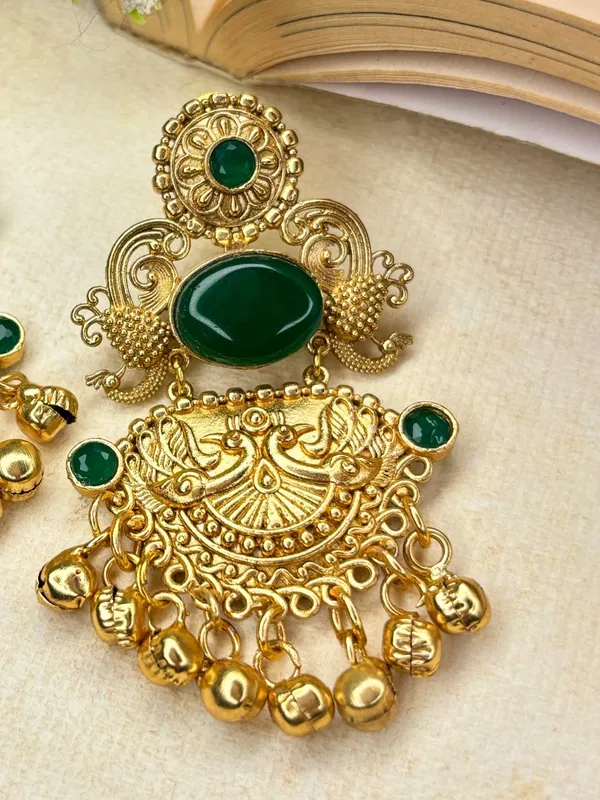 Gold-Plated_Green_Stone-Studded_Peacock_Motif_Dangler_Earrings