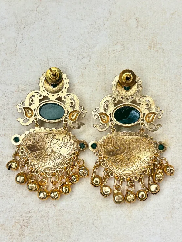 Gold-Plated_Green_Stone-Studded_Peacock_Motif_Dangler_Earrings
