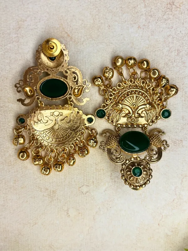 Gold-Plated_Green_Stone-Studded_Peacock_Motif_Dangler_Earrings