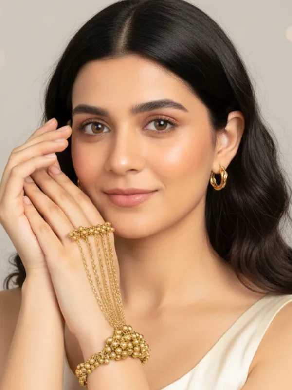 Gold_Plated_Oxidised_Hathphool_Ring_Bracelet