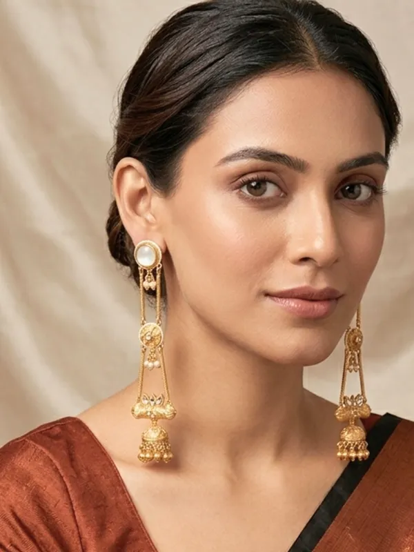 Gold-Plated_Pearl_Studded_Kundan_Long_Chain_Kashmiri_Jhumka_Earrings