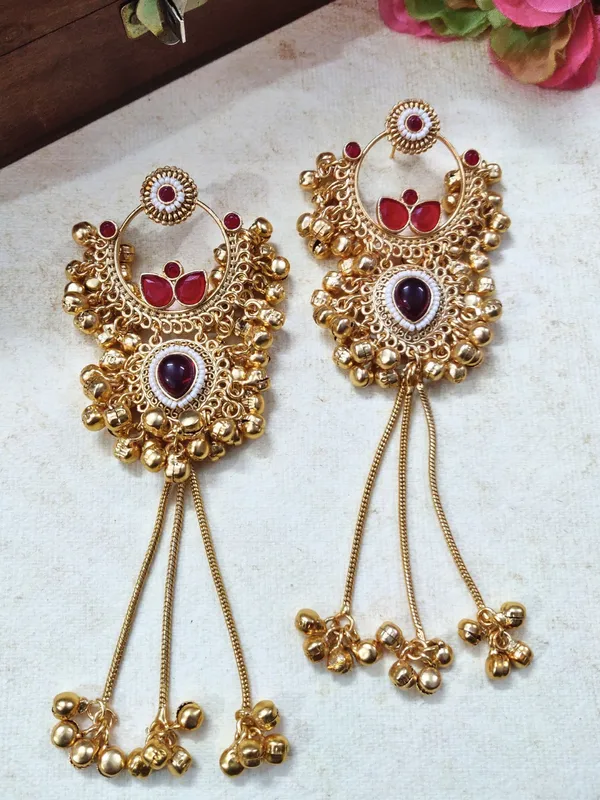Gold-Plated_Kundan_&_Ghungroo_Beaded_Kashmiri_Drop_Earrings