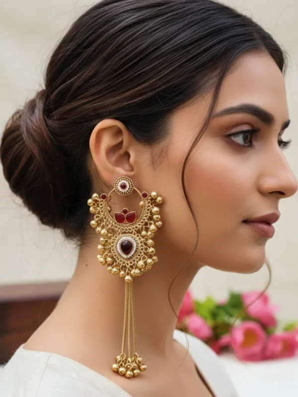 Gold-Plated_Kundan_&_Ghungroo_Beaded_Kashmiri_Drop_Earrings