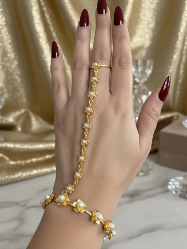 Gold-Plated_Pearl_Flower_Ring_Bracelet_With_Hathphool_(One_Hand_Only)