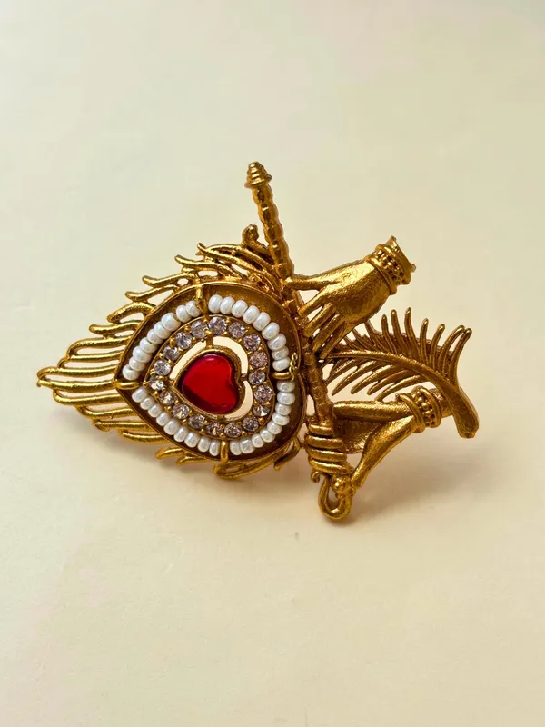 Gold-Plated_Red_Ad_Stones_Studded_&_Peacock_Feather_Shaped_Adjustable_Statement_Ring