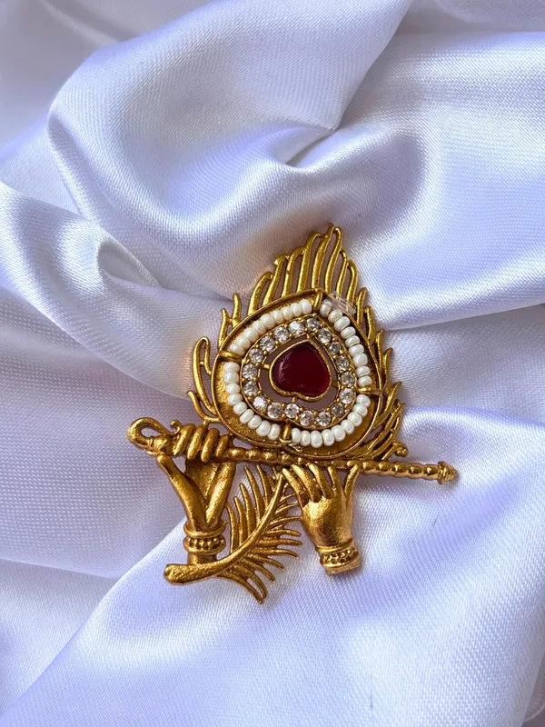 Gold-Plated_Red_Ad_Stones_Studded_&_Peacock_Feather_Shaped_Adjustable_Statement_Ring