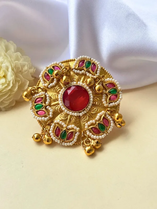 Gold-Plated_Red_Stone_Kundan_Floral_Statement_Ring