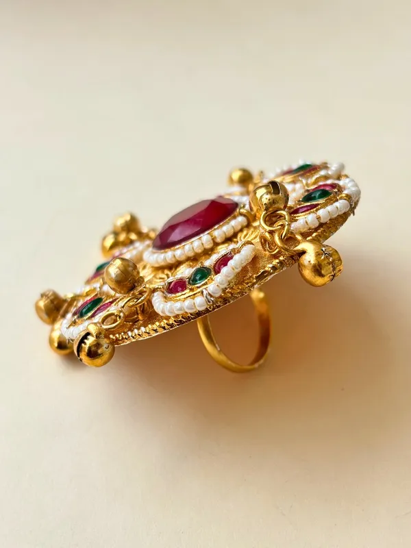 Gold-Plated_Red_Stone_Kundan_Floral_Statement_Ring