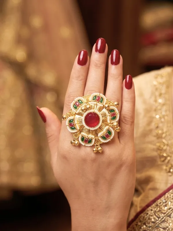 Gold-Plated_Red_Stone_Kundan_Floral_Statement_Ring
