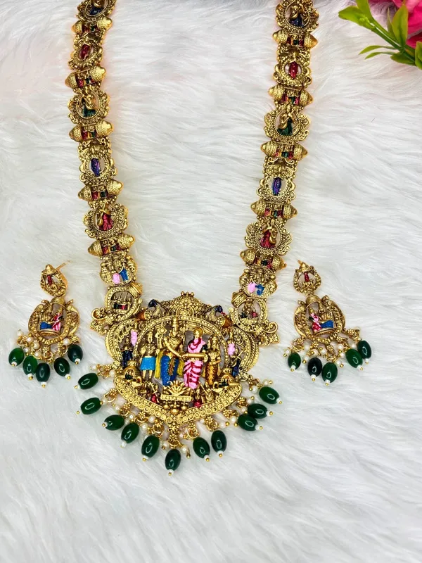 Gold-Plated_Traditional_Srinivasa_Kalyana_Bridal_Long_Haram_With_Earring_Temple_Jewellery_Set
